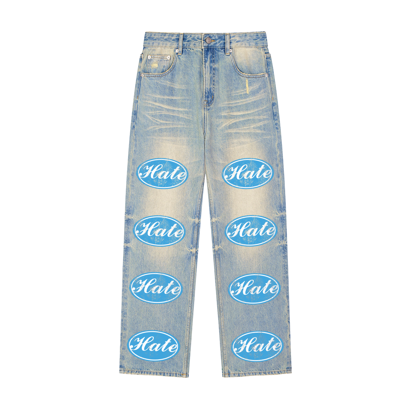 Sun Fade Raw Hem Denim Jeans